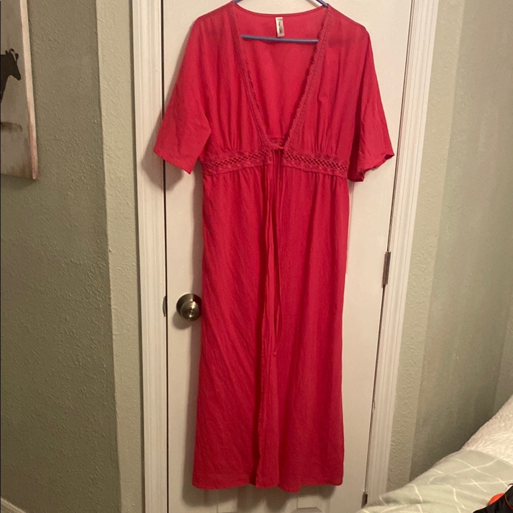 Hot Pink Swim Cover-Up With Front Ties